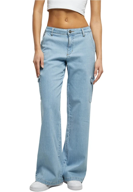 Urban Classics Ladies High Waist Straight Denim Cargo Trousers Cargo Jeans Trousers for Women Available in Many Sizes 26-36, Lighter Washed, 10