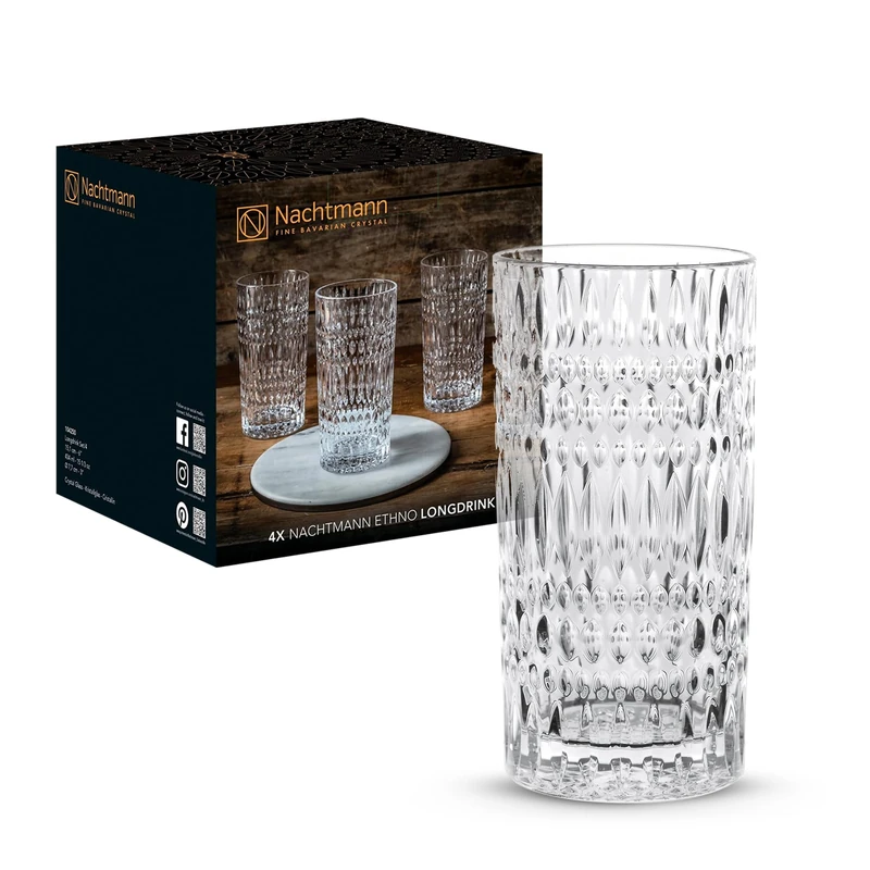 Spiegelau & Nachtmann, Set of 4 High Drink Glasses, Cocktail Glasses, Crystal Glass, 15 oz, Ethnic 104250
