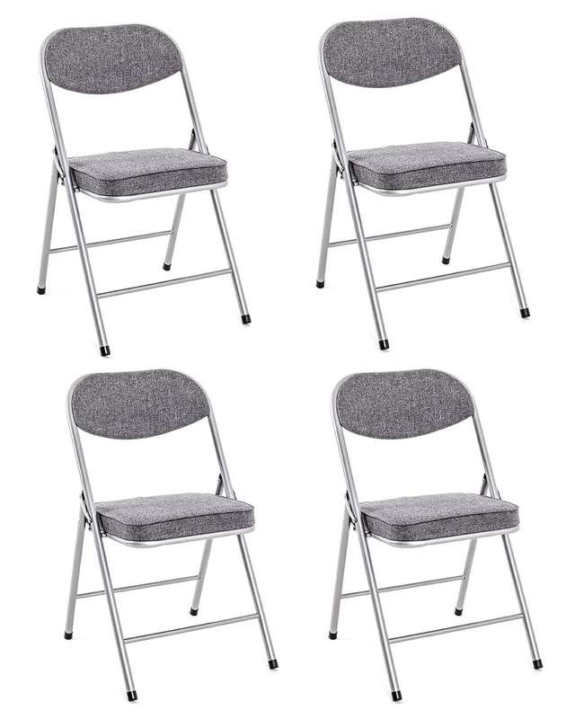 HAKU Möbel Set of 4 Folding Chairs Alu, Grey, Back Upholstered, Seat Upholstered, Steel - Size: W 47 cm X H 79 cm X D 53 cm, Style: Modern