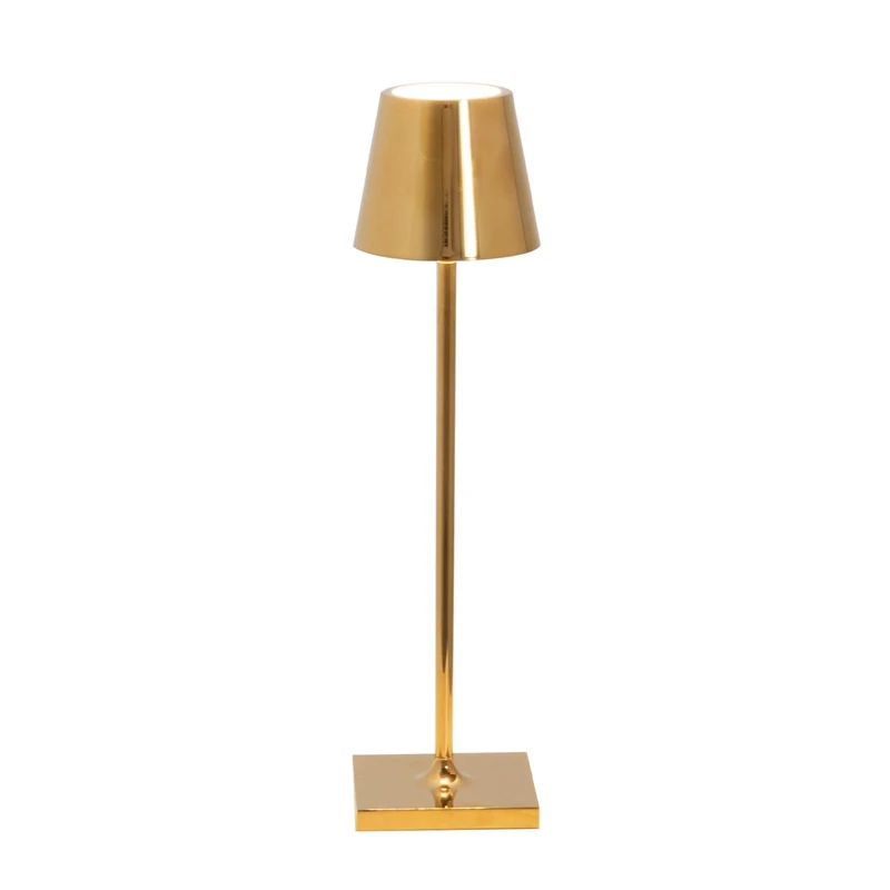 Zafferano, Poldina Micro Lamp with Glossy Gold Finish, Rechargeable Cordless Table Lamp with Touch Controls, Usable as an Indoor Lamp, Dimmer, 2200-3000 K, Height 27.5 cm