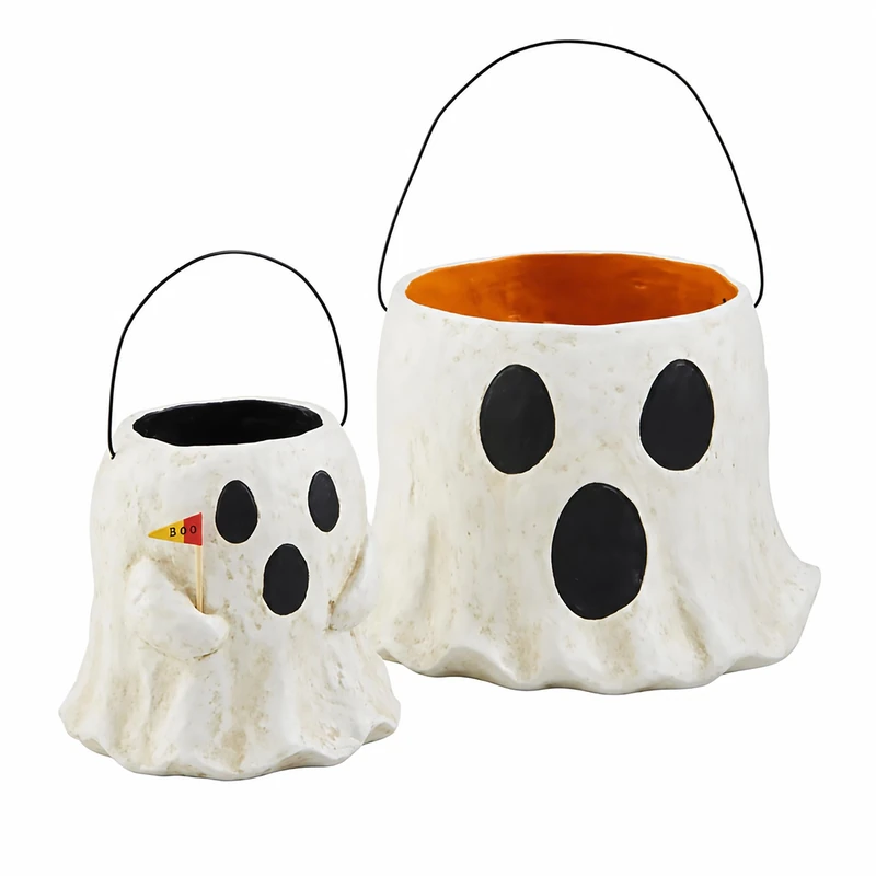 Mud Pie Paper Mache Halloween Treat Buckets, White - Image 1