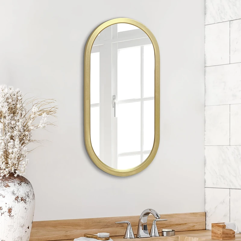 Americanflat 30x61 cm Gold Oval Mirror - Framed Bathroom Mirror, Living Room, Bedroom - Oval Vanity Mirror with Vertical Mount - Modern Rounded Frame