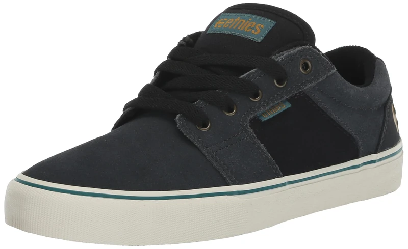 Etnies Barge LS – Classic Skate Look, Slim Vulcanized Silhoutte, Hefty Armored Collar, Reinforced Vulc - Dark Grey/Black/Gold - 6