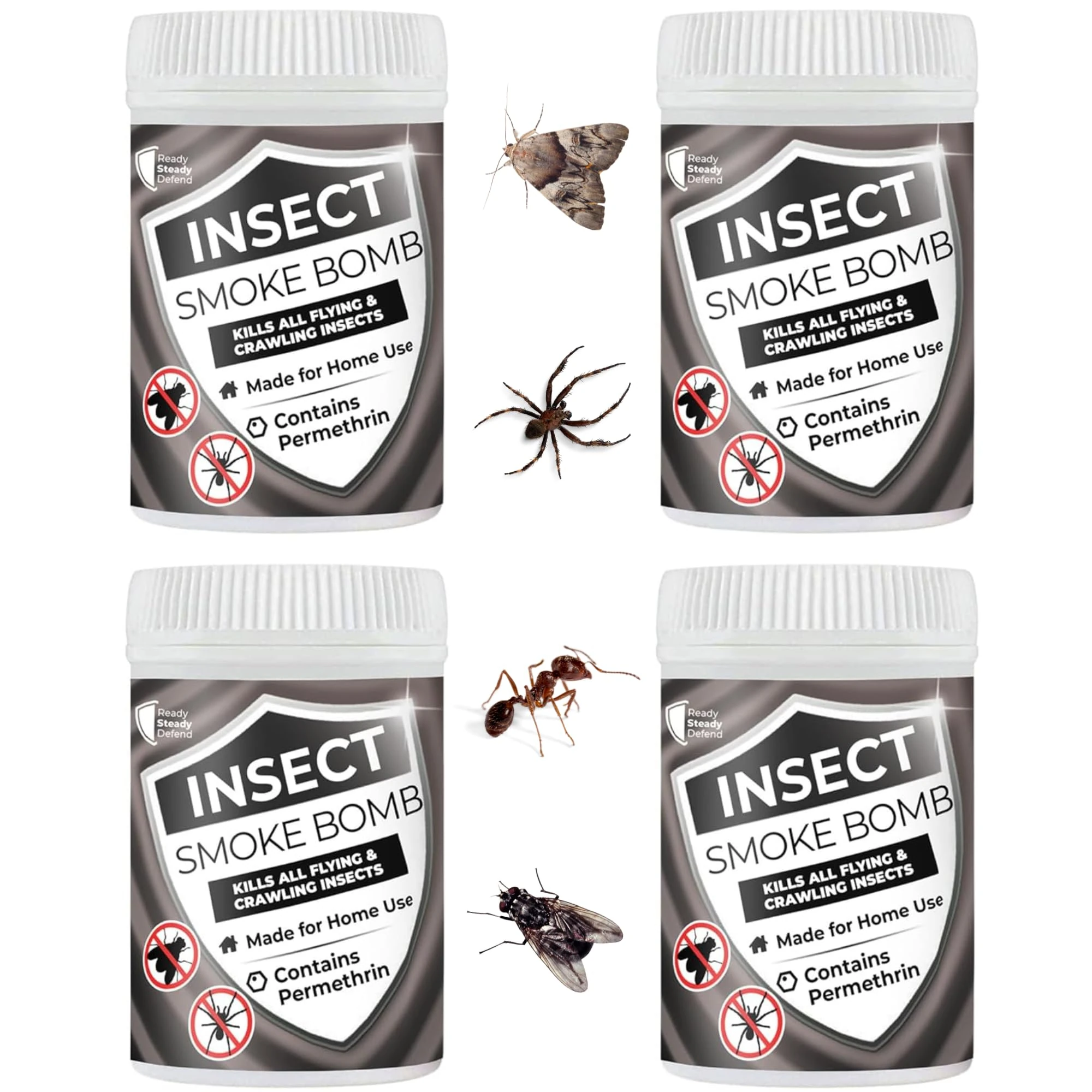 Insect Smoke Bomb 4 Pack - Fast-Acting Formula, Comprehensive Coverage, Non-Staining, for Home Use, Effective Against All Insects