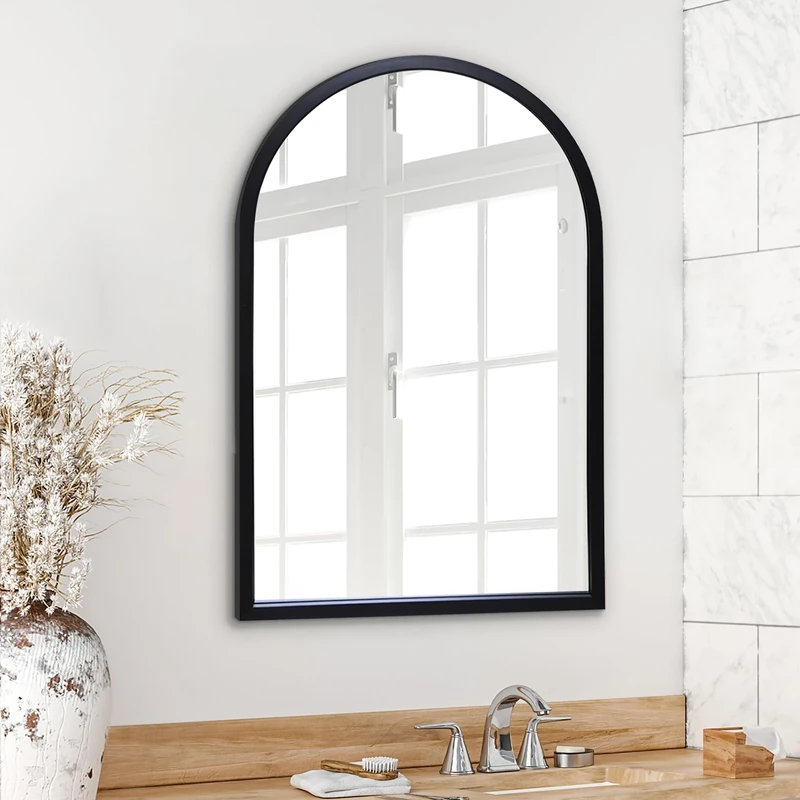 Americanflat 20x30 Framed Black Arched Mirror - Arched Wall Mirror for Bathroom, Living Room, Entryway Hall, and Bedroom - Curved Arch Mirror