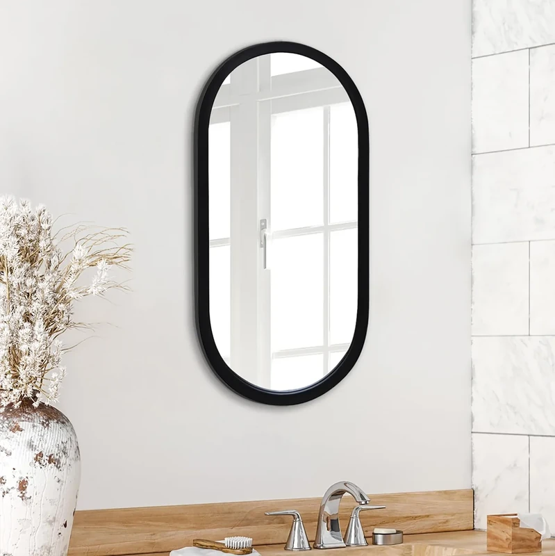 Americanflat 12x24 Oval Mirror - Hanging Mirrors with Durable Frame - Modern Mirror for Bathroom, Bedroom, Living Room - Mirrors for Wall Display and Home Decor - Black
