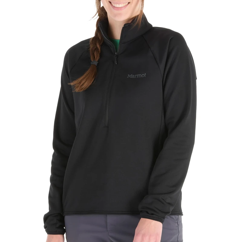 Marmot Women's Leconte Fleece 1/2 Zip, Warm Breathable, Wind Resistant Body Warmer, packable, Optimal for hiking and ski layering, Black, XS