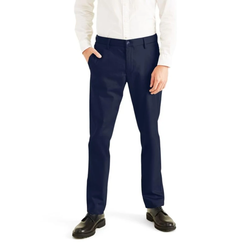 Dockers Men's Signature Stain Defender Slim Creased Chino, Blazer Navy, 33 W/34 L