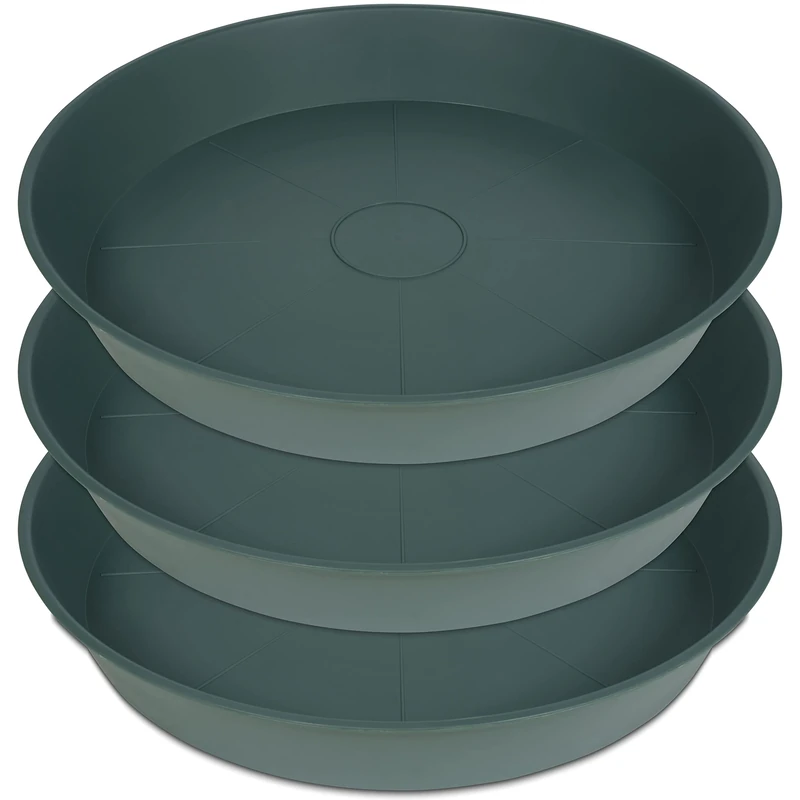 Bleuhome 3 Pack of 25 26 inch Plant Saucer (22.7 Inch Base), 4.2" Depth, Large Deep Plastic Flower Planter Water Trays for Indoors Outdoor Bath Bath, Plant Drip Trays for Pot (26", Green)