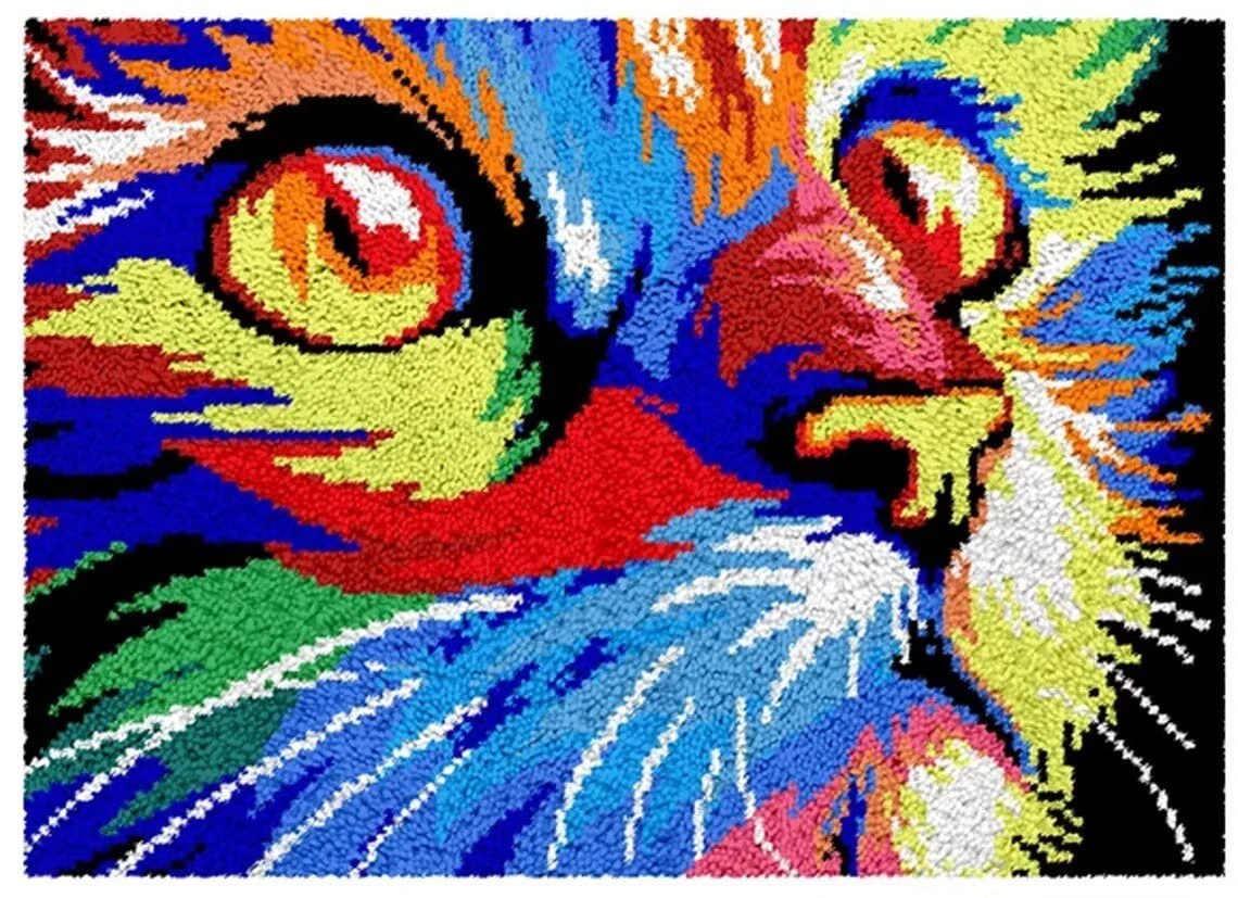 ROCKY&CHAO Latch Hook Kits for Adults Kids Cat 50x38CM DIY Latch Hook Rug Kit, Home Carpet Rug Making Kit, Cross Stitch Embroidery Kits Needlework Crafts Rug for Home Decor