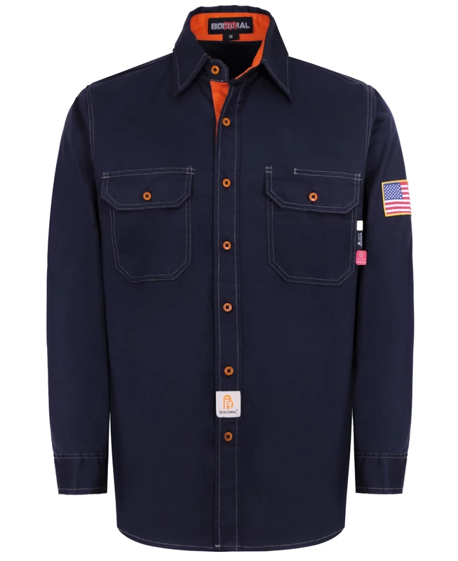 BOCOMAL FR Men's Flame Retardant Lightweight Shirts NFPA2112 Fire Retardant Sweat Shirt Water and Oil Resistant Finish Buttons Navy L, Buttons Navy, L - Image 1