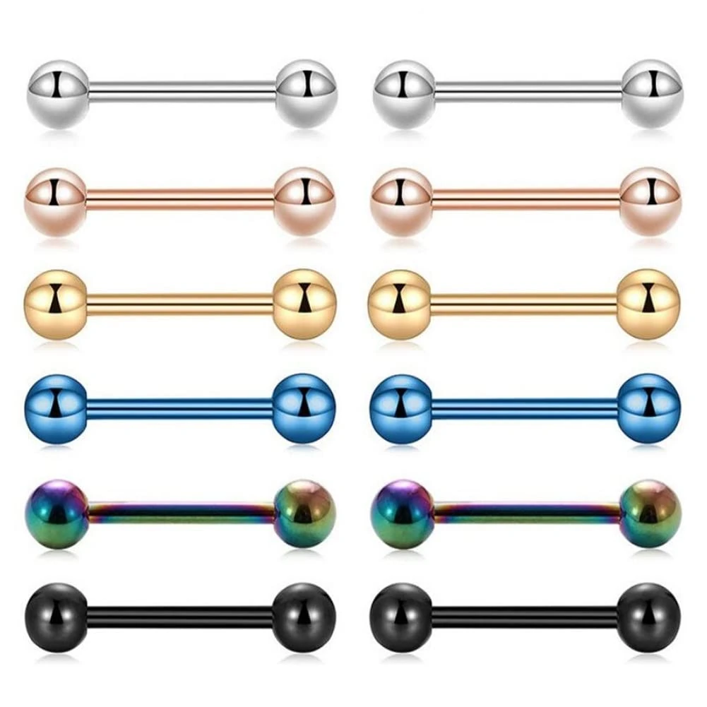 KOMUNJ 12Pcs Tongue Bars 12mm Surgical Steel Tongue Bars Nipple Ring Piercing Barbell, Straight Barbell Surgical Steel, Piercing Jewellery Women Men