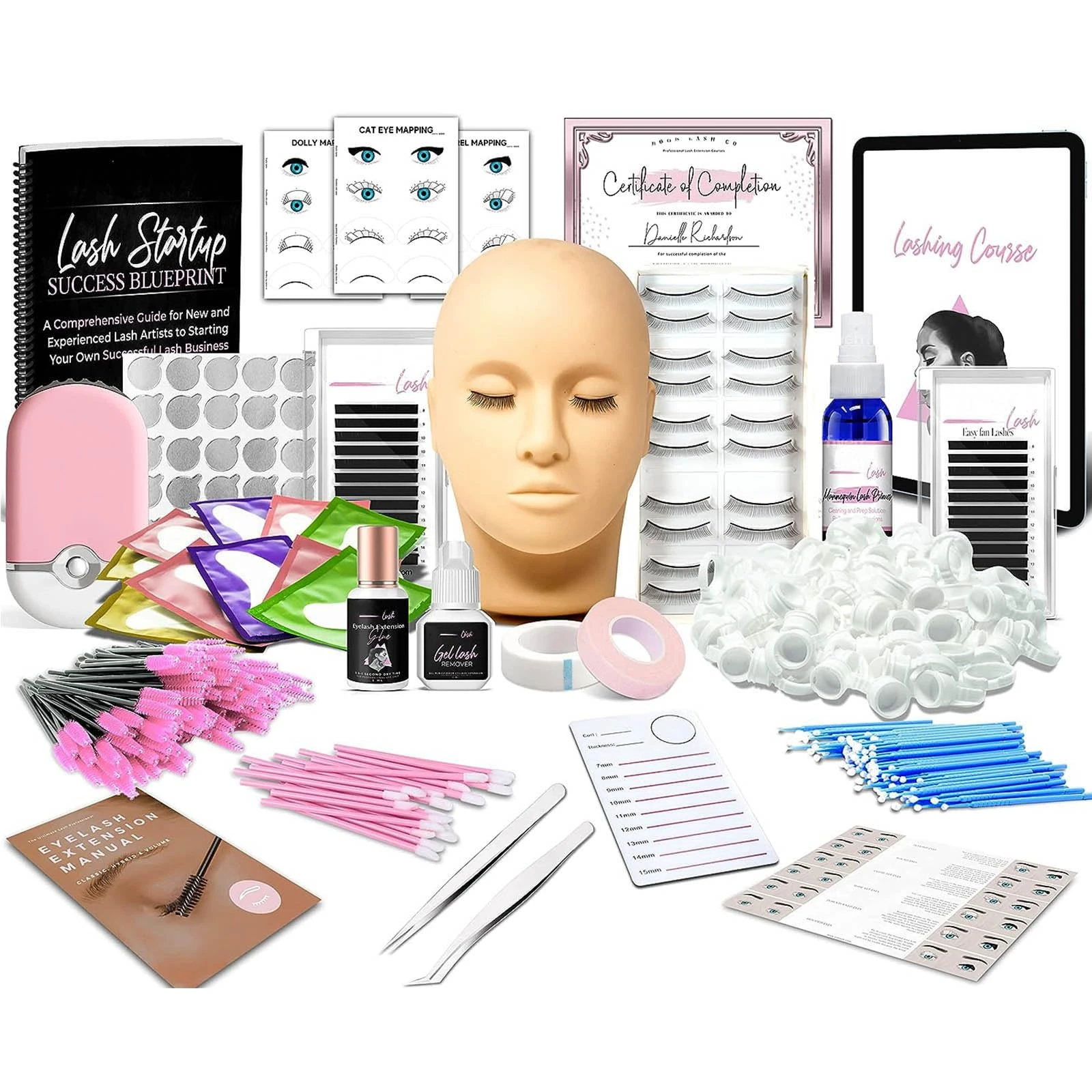Lash Eyelash Extension Kit, Professional Mannequin Head Training For Beginners Eyelashes Extensions Practice Cosmetology Esthetician Supplies