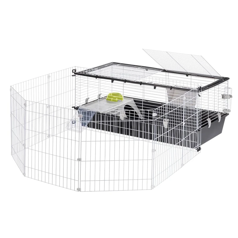 Ferplast Rabbit Cage PARKHOME 120, Guinea Pig Cage, Small Animals, with Rabbit Pen, Rabbit House and Drinking Bowl, 118 x 164 x h 56 cm, in Plastic with Opening Roof