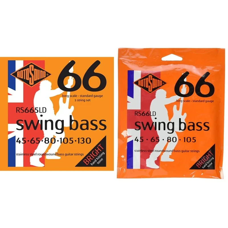 Rotosound Stainless Steel Standard Gauge Roundwound Bass Strings (45 65 80 105 130), RS665LD & Stainless Steel Standard Gauge Roundwound Bass Strings (45 65 80 105), RS66LD