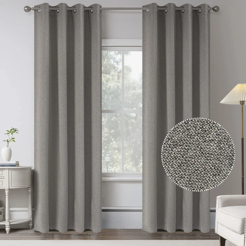 95 Inches Long Stone Grey 100 Blackout Linen Curtains for Bedroom -Room Darkening Energy Saving Thermal Insulated Window Treatment Drapes for Living Room(2 Panels,Width 52 by L 95 Inch Length)