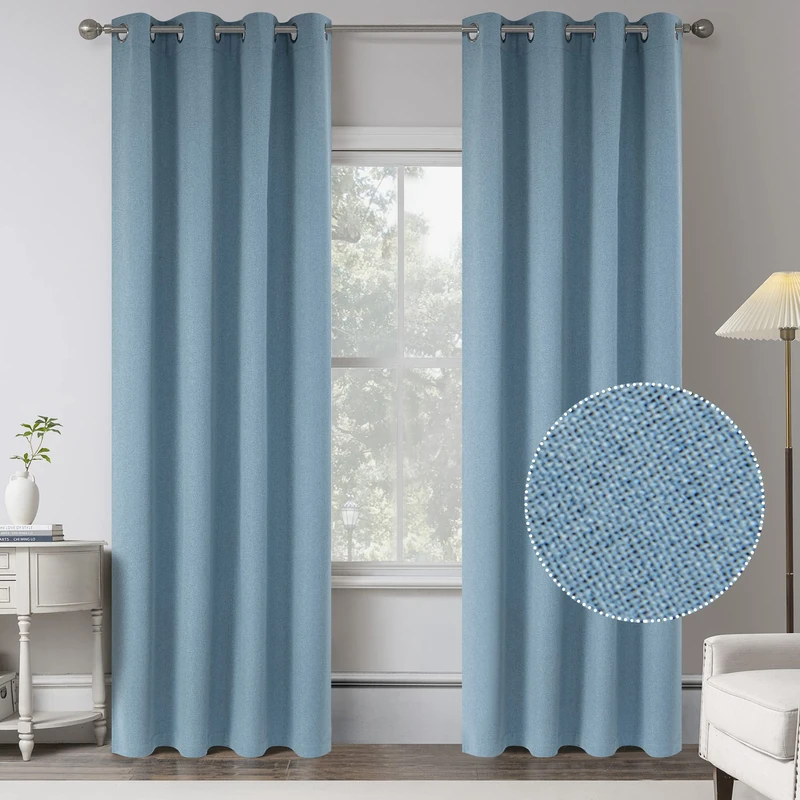Burlap Textured Linen 100% Blackout Curtains for Bedroom -108 Inches Long Energy Saving Thermal Insulated Window Treatment Curtain Drapes for Villa Living Room (Air Blue,2 Panels,W 52 x L 108 Inch)