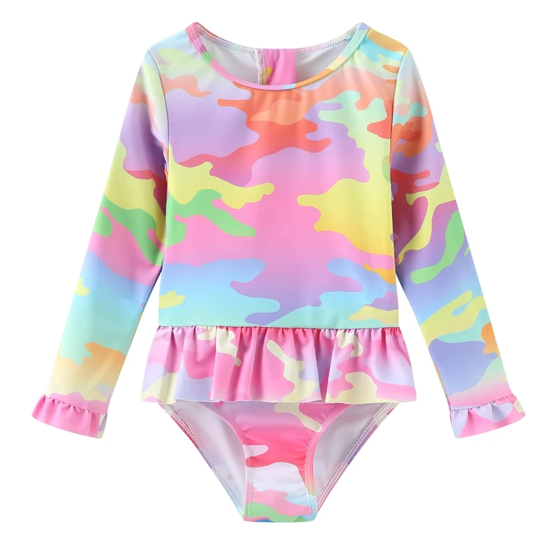 Aisyee Baby Girl One-Piece Long Sleeve Swimsuit - Quick Dry 6-12M