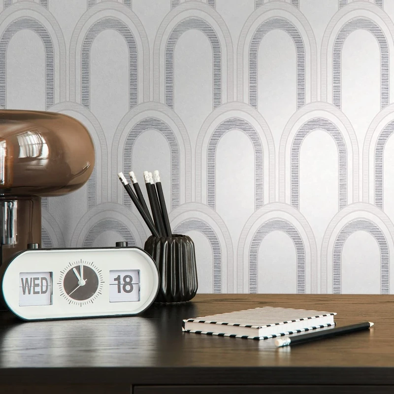 Architects Paper Art Deco 391764 Wallpaper White Grey Silver Metallic Architects Paper Arcade Non-Woven Wallpaper Retro 10.05 m x 0.53 m Made in Germany