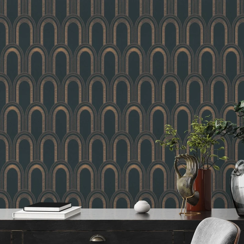 Architects Paper 391762 Non-Woven Wallpaper Black/Beige/Gold Metallic Architects Paper Arcade Retro 10.05 m x 0.53 m Made in Germany