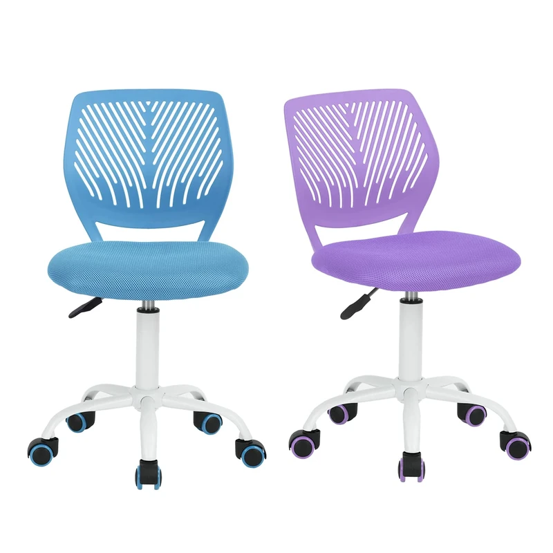 Homy Casa Set of 2 Desk Chairs Adjustable Swivel Office Chair Fabric Seat Ergonomic Task Chair without Armrest, Blue and Purple