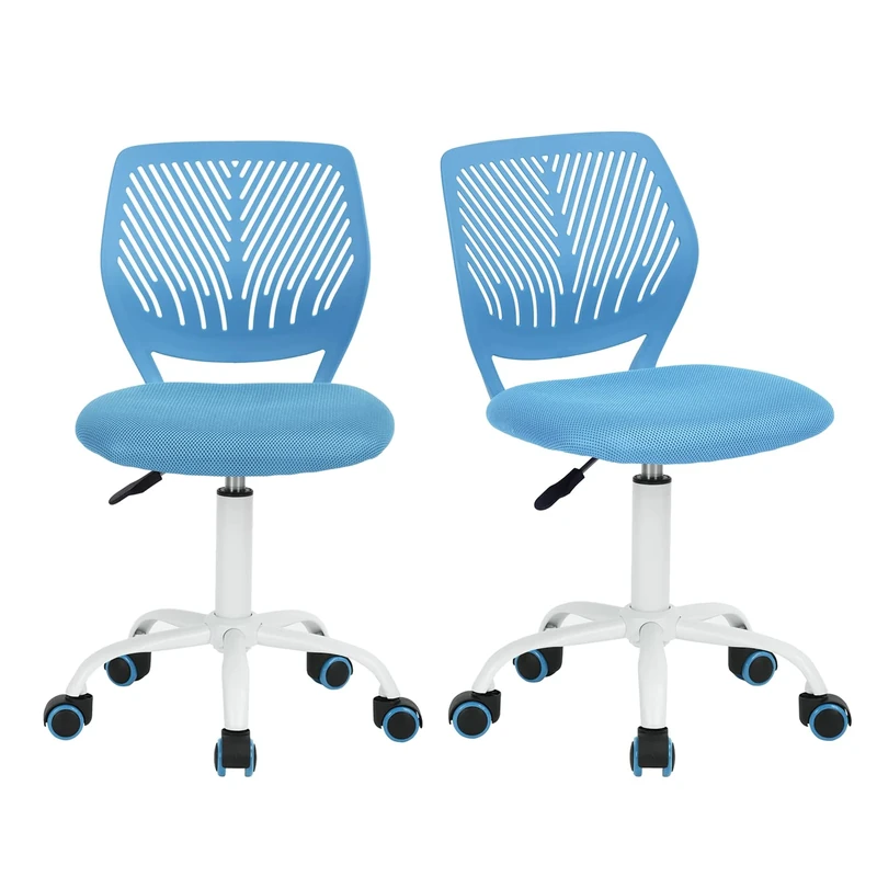 Homy Casa Set of 2 Blue Desk Chairs Adjustable Swivel Office Chair Fabric Seat Ergonomic Task Chair without Armrest, Blue