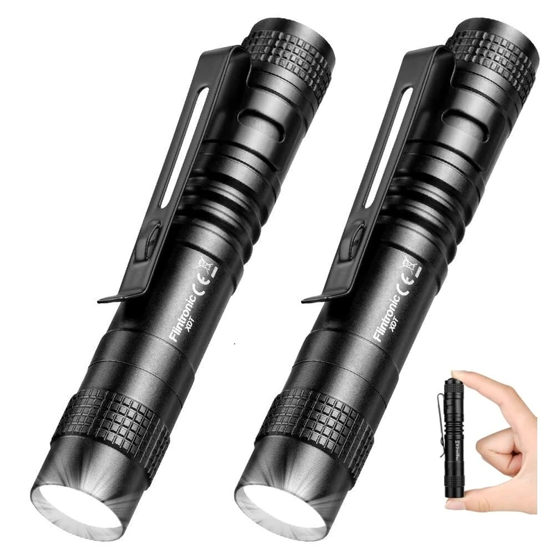 flintronic 2PCS Mini Torch, 3.5" Pocket LED Torch Flashlight with Pocket Clip, Ultra Bright Waterproof Pocket Light for Household, Workshop, Repair, Hiking, Powered by 1*AAA Battery (not Included)