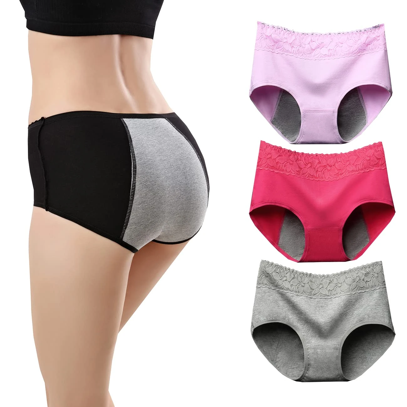 marysgift Period Pants for Women High Waisted Knickers for Women Cotton Period Underwear Leakproof Briefs Womens Menstrual Pants (Q02,L UK 8 10)