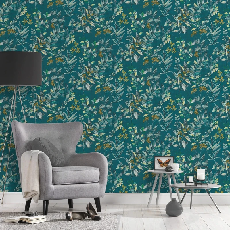 Architects Paper Arcade 391713 Non-Woven Wallpaper Floral Petrol Yellow Turquoise Green - 10.05 m x 0.53 m Made in Germany