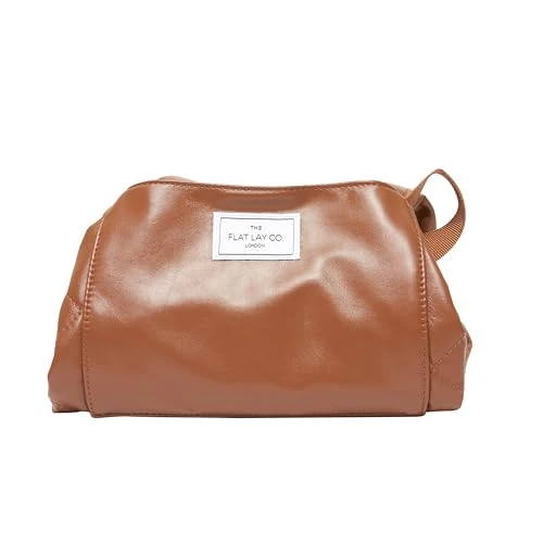 The Flat Lay Co. Makeup Bag - Mid Monochrome Travel Make Up Organiser for Cosmetics, Eyeshadow, Make-Up Brushes, Lipstick & Tools - Drawstring Makeup Bag Storage with Brush Holder & Large Pockets