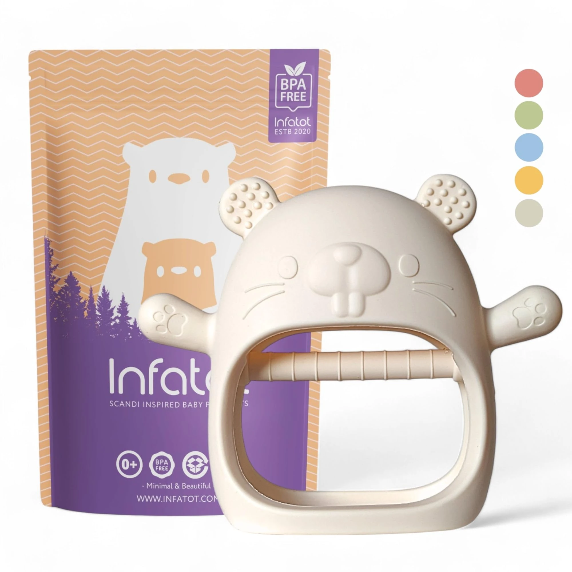 Infatot® Teething Toys for Baby Gifts – Chipmunk Silicone Mitten Teether, Soothing Glove for Infants, Baby Toys 0-6 Months, Soft Chewable Teether Toy to Prevent Finger Sucking, CM Cream