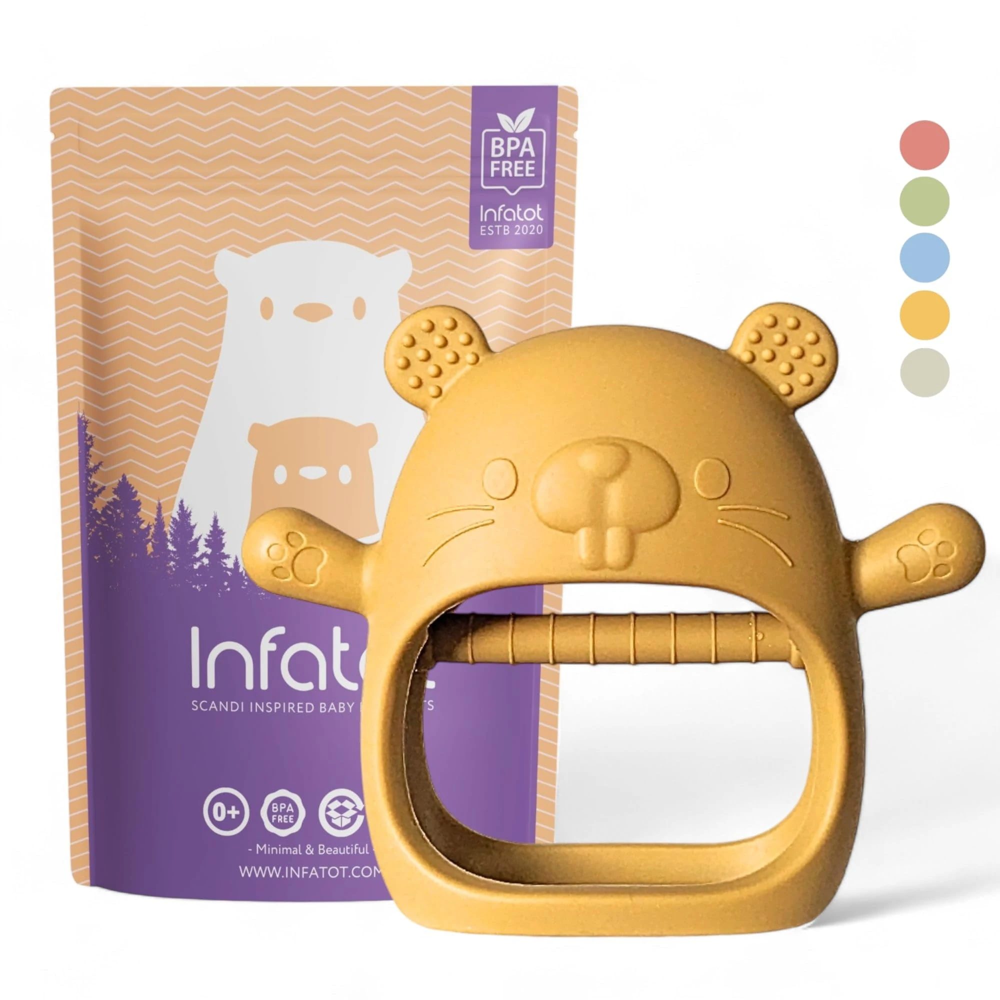 Infatot® Teething Toys for Baby Gifts – Chipmunk Silicone Mitten Teether, Soothing Glove for Infants, Baby Toys 0-6 Months, Soft Chewable Teether Toy to Prevent Finger Sucking, CM Mango