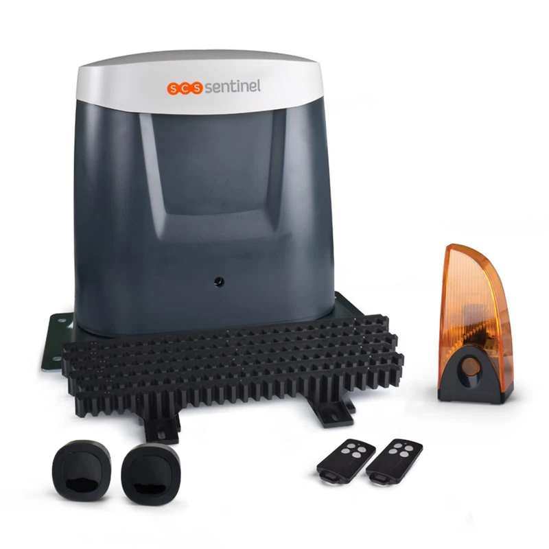 SCS Sentinel, OpenGate3 MCO0108 Rack and Rack Drive for Sliding Gates, 24 V, 2 Remote Controls Range 50 m, LED Flashing Light, Length 5 m, 500 kg Max