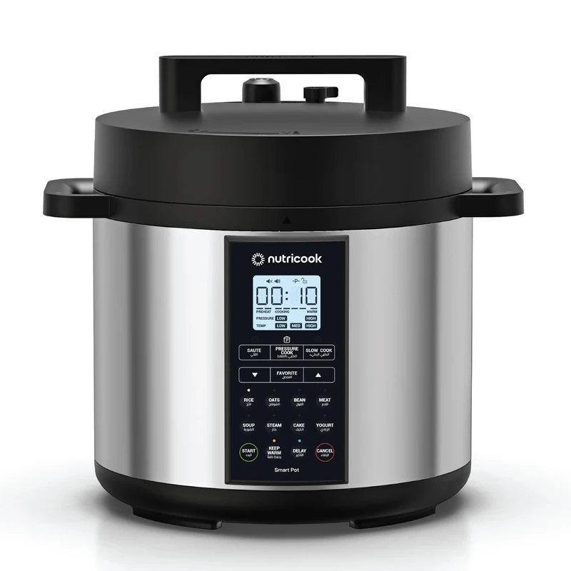 Nutricook Smart Pot 2 Prime 1000 Watts - 8 Appliances in 1, Pressure Cooker, Sauté Pot, Slow Cooker, Rice Cooker, Cake Maker, Steamer, Yogurt Maker and Food Warmer, 6L, Brushed Stainless Steel