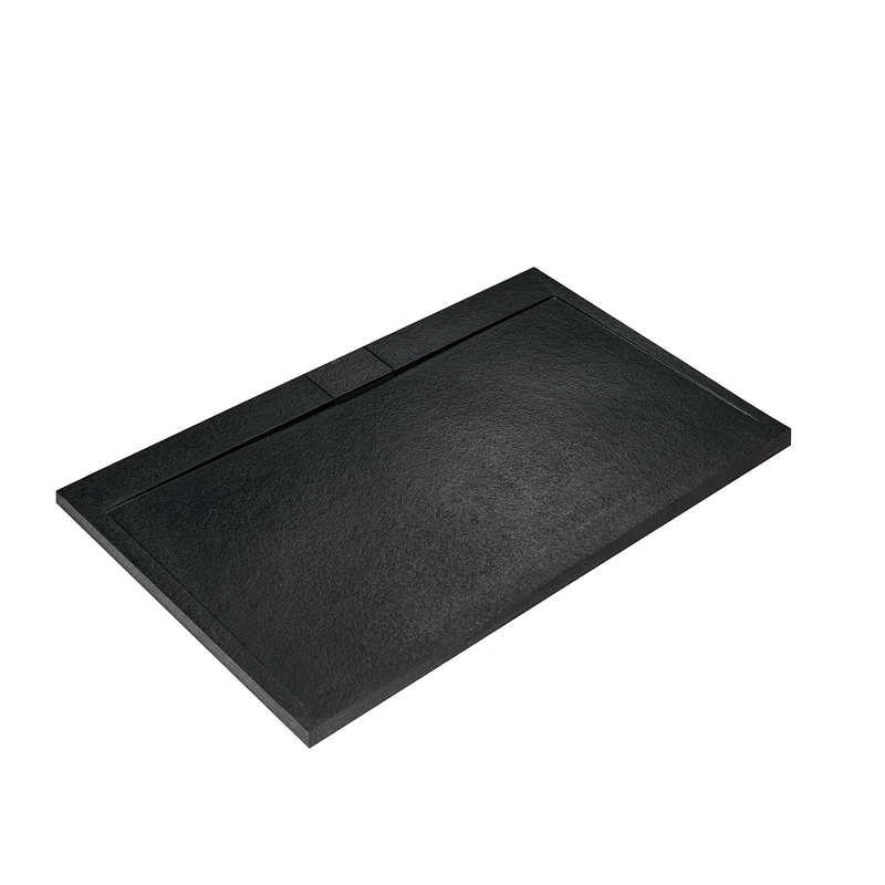 Ideal Standard - Ultra Flat S i.Life, Rectangular Shower Tray 180x90 in Resin, Long Side Drain Waste, Stone Effect matt Finish, Matt Black
