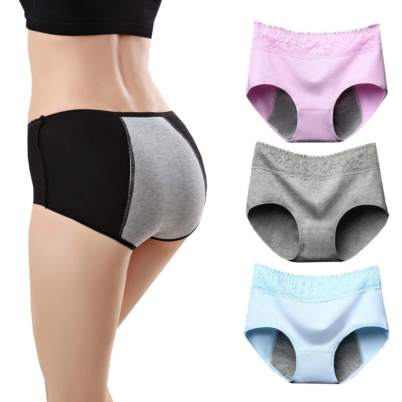 marysgift Period Pants for Women Menstrual Underwear Heavy Flow Proof Knickers Multipack 3 Pack (Q03,L UK 8 10)