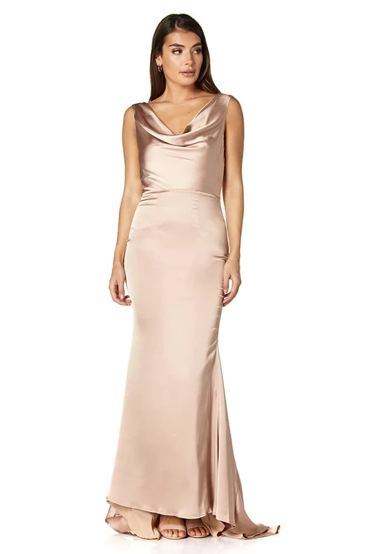 Jarlo London Women's Electra Cowl Front Maxi Dress, Slinky Nude, 6