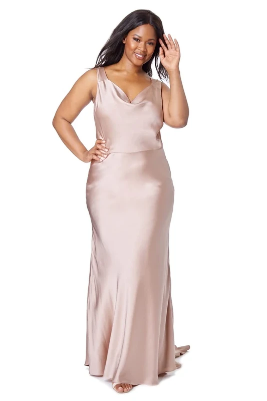 Jarlo London Women's Mika Cowl Front Maxi Dress with Strappy Back Detail, Slinky Nude, 18