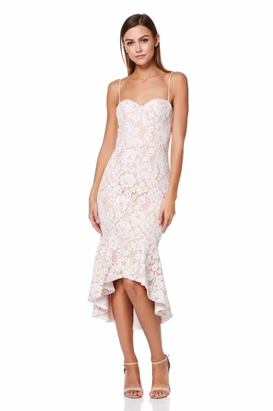 Jarlo London Women's Cleo All Over Lace Cami Strap Midi Dress, Ivory/Nude, 16 - Image 1