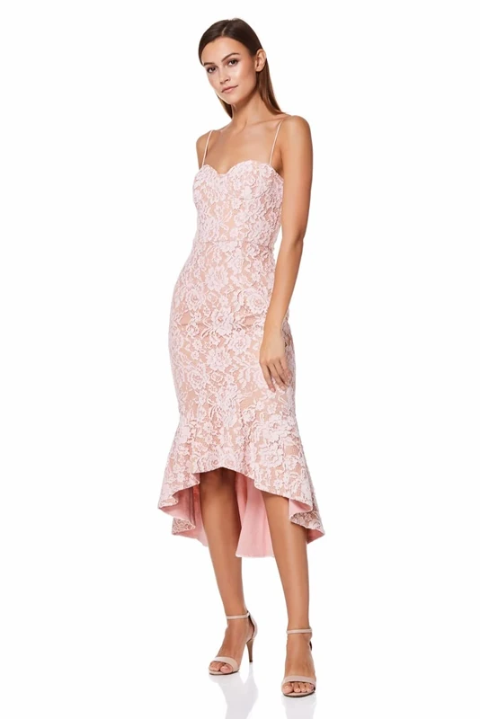 Jarlo London Women's Cleo All Over Lace Cami Strap Midi Dress, Pink/Nude, 6