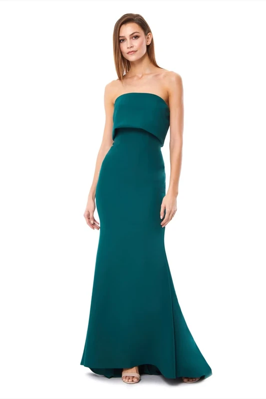 Jarlo London Women's Blaze Strapless Maxi Dress with Overlay, Dark Green, 14