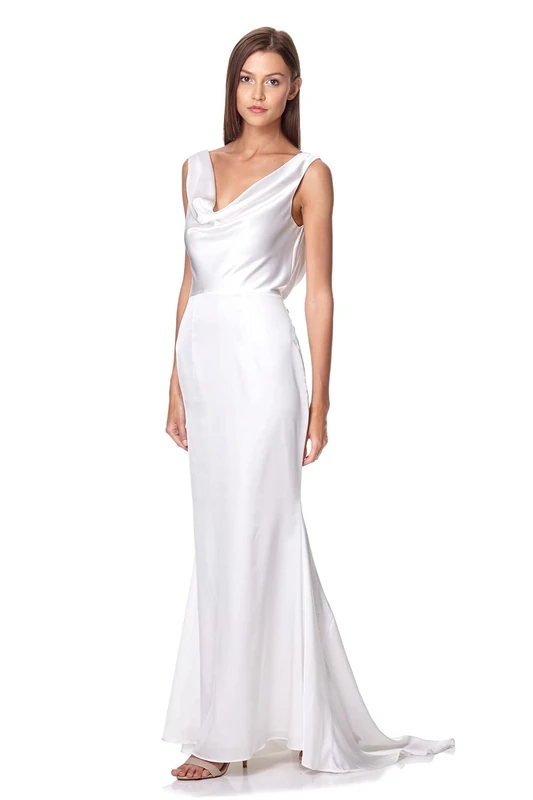Jarlo London Electra Cowl Front Maxi Dress, Ivory, UK 14