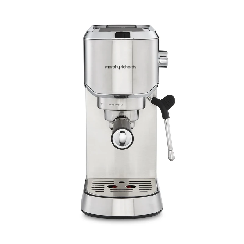 Morphy Richards Compact Espresso Machine, Dual Cup, 1L Water tank, Variable Steam Control and Milk Frother Wand, Ground Coffee and ESE Pod Compatible, Stainless Steel, 172022