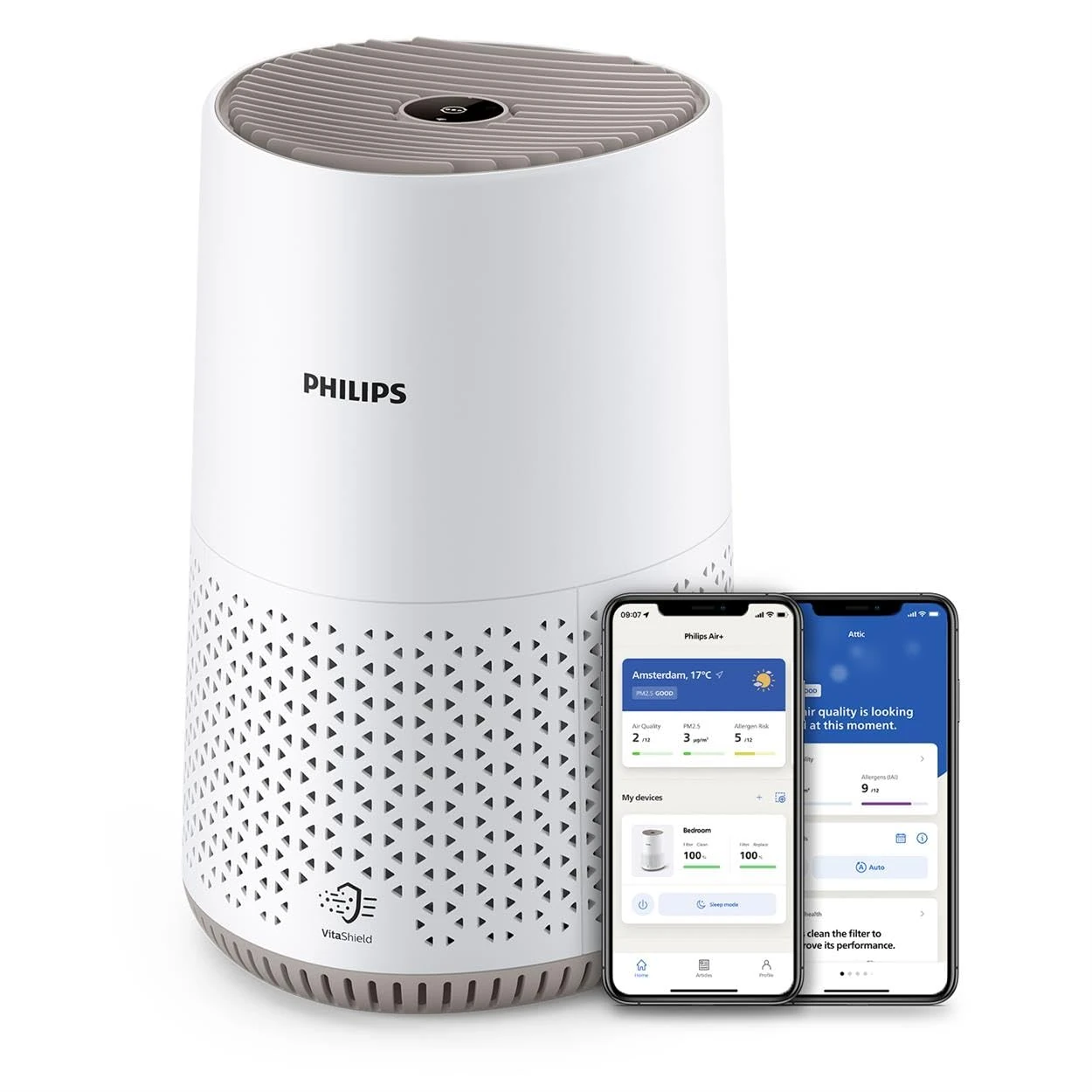 Philips Air Purifier 600 Series, Ultra-quiet and energy-efficient, For allergy sufferers, HEPA filter removes 99.97% of pollutants, Covers up to 44m2, App control, White (AC650/20)