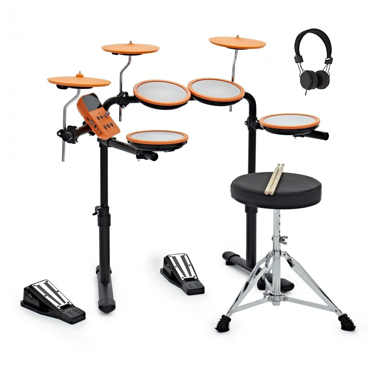VISIONDRUM Compact Mesh Electronic Drum Set with Headphones and Stool for Kids & Adults, Orange