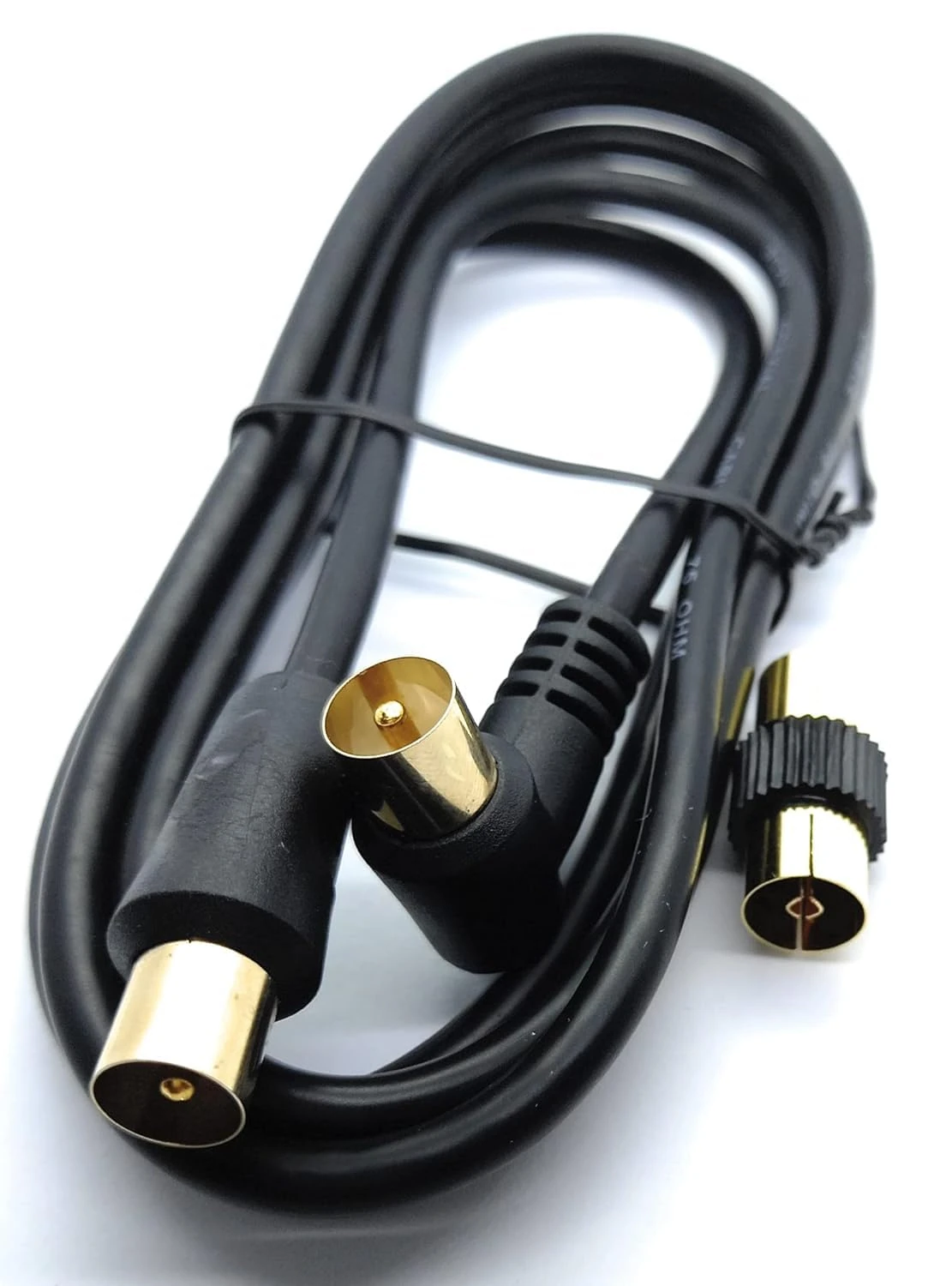 DRUT 1m TV RF Right Angle Male to Male Aerial Antenna Coaxial Cable With Female to Female Coupler Gold Connectors 75 ohm, 3C2V (3.3ft, Black)