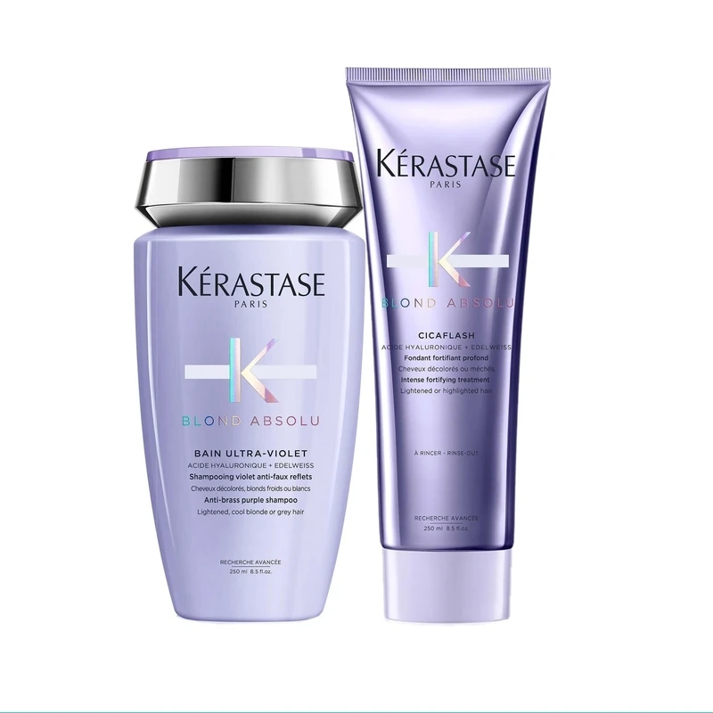 Kérastase Blond Absolu, Anti-Brass Purple Shampoo, Toning, For Cool Blondes & Grey Hair, With Hyaluronic Acid & Edelweiss Flower, Bain Ultra Violet, 250ml & Kérastase Blond Absolu & Edelweiss Flower