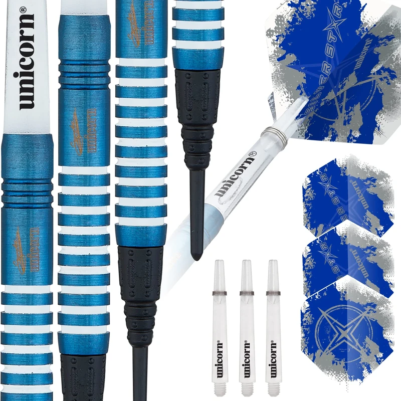 Unicorn Soft Tip Darts Set | Gary Anderson Blue Silver Star | 80% Tungsten Barrels with Titanium Coating | Epic Tips | 19 g