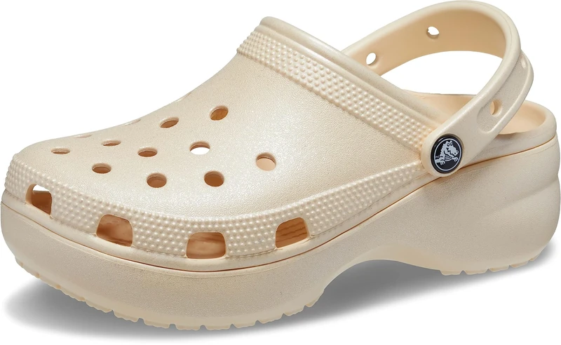 Crocs Women's Classic Platform Glitter Clog, Vanilla, 9 UK