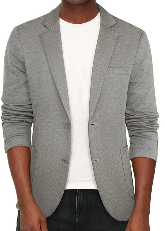 PJ Paul Jones Men's Casual Knit Blazer Suit Jackets Two Button Lightweight Unlined Sport Coat, Light Grey-Lightweight, L